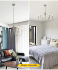 Modern Farmhouse Chandelier For Dining Room, Six Lights Dope Vintage Style Brushed Nickel Hanging Light Fixture, in living room