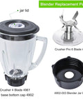 Kickin 6 Cup Glass Blender Replacement Jar With Lid Kit including ice blade, bottom cap, and gasket for blender models.