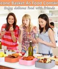Group enjoying meal with Square 8.5 Inch Silicone Air Fryer Liners Inserts 3 Pack Reusable Pot Baskets
