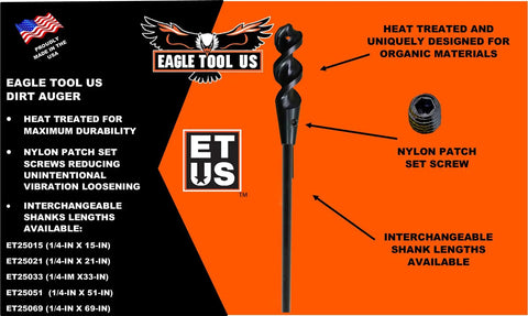 Made In USA Dirt Auger Drill Bit With Three Quarters Inch Head And 72 Inch Shank, Installer Bit Featuring Wire Fishing Holes