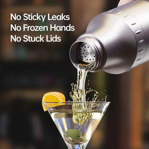 Hybrid Cocktail Shaker Set With Vacuum Insulated Double Wall Stainless Steel Construction 30oz Martini Shaker with pouring action