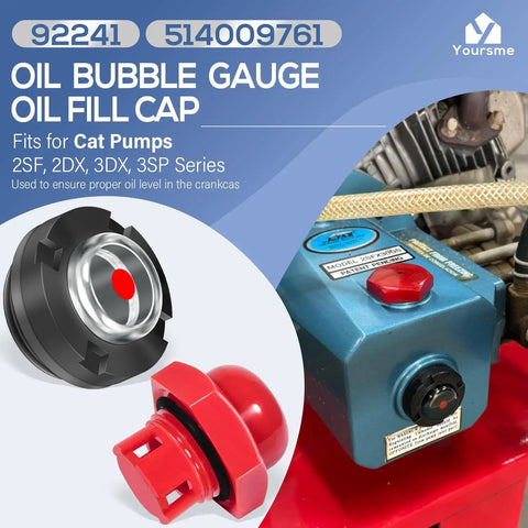 Oil Level Sight Glass With Gasket And Oil Fill Cap Kit for pumps 2SF 3DX 4DX 5DX fits DeWalt pressure washers close-up view
