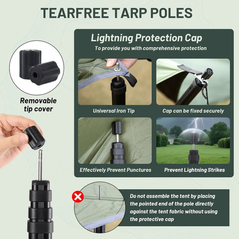 Heavy Duty Adjustable Tarp Poles, 9.2ft Aviation Aluminum Telescoping Tent Poles with removable tip cover and protective cap