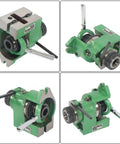 Heavy Duty Horizontal 5C Collet Spinning Indexing Chuck For Milling Setup with green finish and multiple angles for precision positioning.