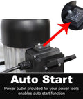 Close-up of Auto Start Dust Collector Featuring 1.2 HP Motor And 750 CFM Airflow power outlet with auto start switch.