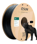 ABS Plus 1.75mm Filament For 3D Printing, 1kg black spool, with low warping and durable ABS+ material, showcased with a 3D printed model.