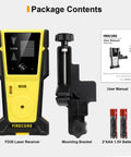 Green Laser Level Receiver With Dual LCD Displays For Detecting Pulsing Green Beams Digital Laser Detector Up To 197 Feet Range Rod Clamp Included For Pulsed Line Lasers Pro Grade, FD30 receiver kit, bracket, batteries, manual