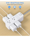 Badass Us Plug Ac Outlet Multitap Power Strip With Five Ft Extension Cord and Heavy Duty Surge Protector positioned on wooden surface.