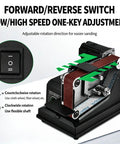 Forward/reverse switch and speed adjustment of Super Slick Mini Belt Sander Workhorse With Polishing And Carving Accessory Kit.