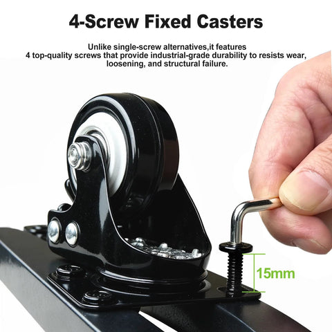 Installation of caster on 18 Inch Round Plant Caddy With Wheels Heavy Duty Metal Plant Dolly With Rust Proof Black Tray And Casters