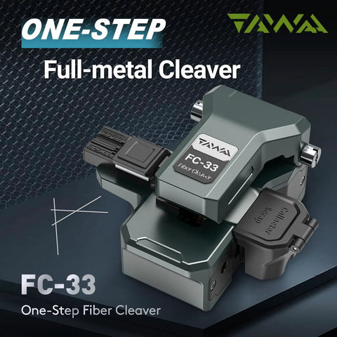 Rock Solid Optical Fiber Cleaver Cuts 250 Micron To 3 Mm Cable Lines Like Butter No Fuss One Step Press Design Yields 72000 Razor Scores For Telecom Techs Demanding Foolproof Splices Daily, full-metal design with FC-33 model visible.