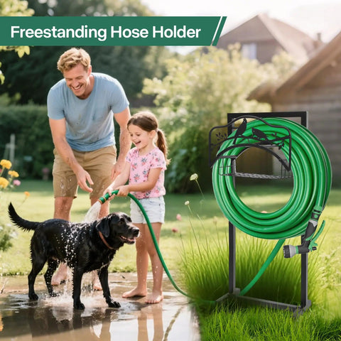 Freestanding Metal Garden Hose Holder With Four Spikes And Detachable Water Hose Hanger Organizer For Outdoor Use Heavy Duty