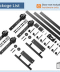 10 Foot Double Door Sliding VA Barn Door Hardware Track Kit With Handle Industrial Spoke Wheel Wall Mount Quiet Glide Easy Install Black Finish 108 Inch Track Fits 50 To 52 Inch Opening full hardware package display.