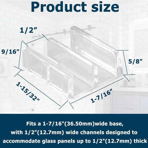 Diagram of product size for 5 Pack Clear Plastic Bottom Guides for Sliding Shower Doors With 1/2 Inch Channels, Snap-In Design