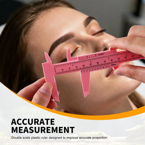 Pro Grade Brow Mapping Tool With Mini Vernier Caliper Double Scale Sliding Ruler Plastic Gauge in pink for eyebrow tattooing