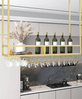 Dope Rustic Ceiling Mounted Wine Rack And Wall Shelf Organizer For Glasses Bottles And Plants Overhead Storage Rack installed over kitchen counter
