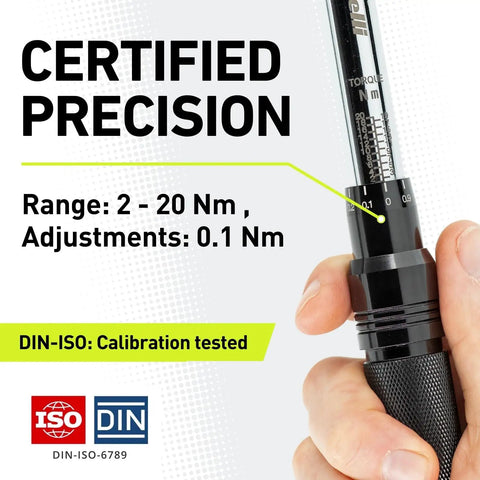 Dialed In Bike Torque Wrench Set For One Quarter Inch Drive With 2 To 20 Nm Range, 0.1 Nm Micro Adjust, certification details