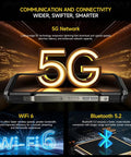 Kickass 5G Rugged Champ With Built-In Thermal Scanner And Sharp Night Vision Lens, Smooth 6.78 Inch FHD Plus Display Packing 24GB RAM And 256GB Vault, Android 14 Unlocked Powerhouse With Hefty 10600mAh Juice And Quick Wireless Charging, showcasing 5G network and connectivity features.