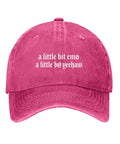 Front view of Dope Lil Bit Emo Yeehaw Style Hat For Women Adjustable Cap With Front Artwork, pink with white text embroidery.