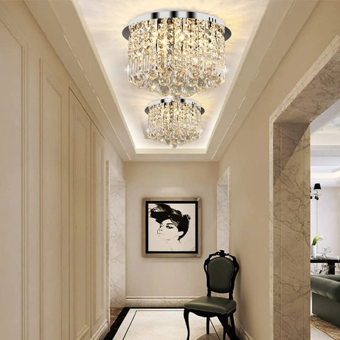 Seven Light Crystal Chandelier Pendant Ceiling Light With Sparkling K9 Crystals Modern Flush Mount Glam Fixture in hallway