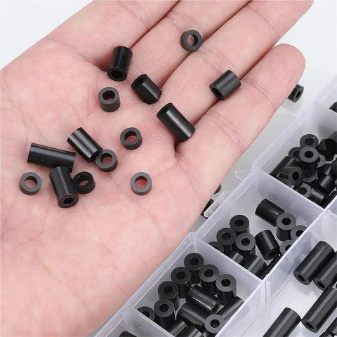 260 Piece Nylon Spacer Kit M3 M4 Round Spacers For Electrical Outlets Switches And DIY Projects Durable Screw Sleeves With Multi Size Inner Diameters For Precise Stable Recessed Installations in hand and organizer box