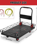 2 In 1 Heavy Duty Flatbed Cart With Foldable Platform And Removable Cage Five Silent TPR Wheels 2000 Lbs Capacity Hand Truck For Garage Or Warehouse Converts To Flat Cart For Large Loads, 65x110x93 cm