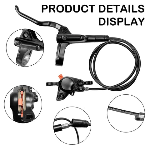 MT200 Hydraulic Brake Set For Mountain Bikes, detailed view of levers, calipers, and cables, left front 850mm, right rear 1550mm