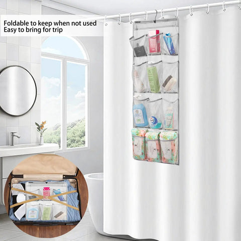 Mesh Shower Organizer Hanging Caddy with Rotating Hanger for Quick Dry Bathroom Storage and 12 Pockets