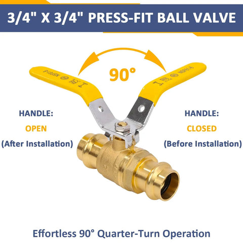 3/4 Inch Brass Press Ball Valve Full Port Heavy Duty With EPDM O Ring Seal 1/4 Turn Shut Off For Copper Pipe Connection