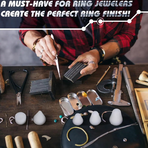 Five Piece Coin Ring Making Tools Folding Cone Set with dies and spacer for jewelry on a workbench in use for deep mold casting.