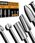 Heavy Duty Wood Carving Drill Bits Set With Rotary Tool Compatibility Six Piece Engraving Kit For Precision Smoothing And Sanding display of six tungsten steel carving bits with various shapes
