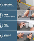 Step-by-step installation of Self-Stick Vinyl Wall Base 4 Inch High By 20 Feet Long Black Flexible Vinyl Trim For Walls.