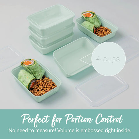 20-Piece One-Compartment Meal Prep Containers With Lids PFAS And BPA Free Materials shown with wraps and beans inside.