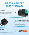 Electric Wiring Harness Kit For 110cc And 125cc Chinese ATVs with CDI, voltage regulator, and spark plug components displayed.