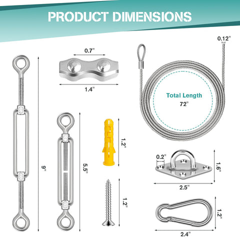 Product dimensions for Shade Sail Hardware Kit 52 Piece Set For Outdoor Canopies And Patios Premium 304 Stainless Steel Accessories