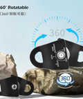 Ultra Lightweight 20kN Micro Climbing Pulley With Sealed Bearing Sheave Aluminum Fixed Eye Rope Pulley on rocks, 360 view
