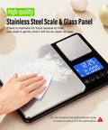 Person cleaning Dual Platform Kitchen Scale with dual line LCD, stainless steel, large capacity and mini precision scale.