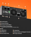 All In One 3500W Pure Sine Wave Inverter Charger With 48V Dc To 120V Ac Output, back panel ports and terminals view.