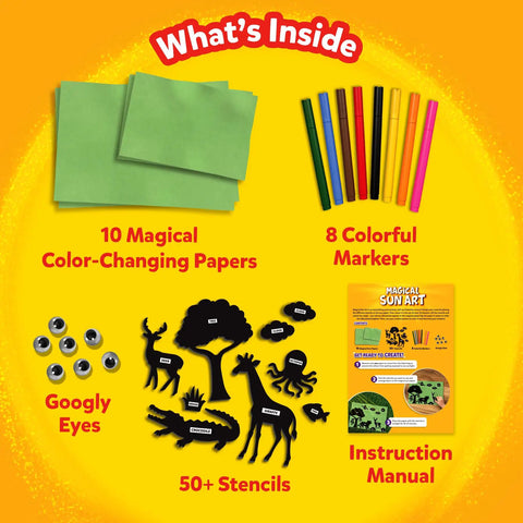 Sun Paper Art Kit For Kids, STEM Craft Set With Sunlight Printing, Decorative Paper, Animal Stencils And Markers, Mess Free Indoor Fun What's Inside: Color-Changing Papers, Markers, Googly Eyes, Animal Stencils