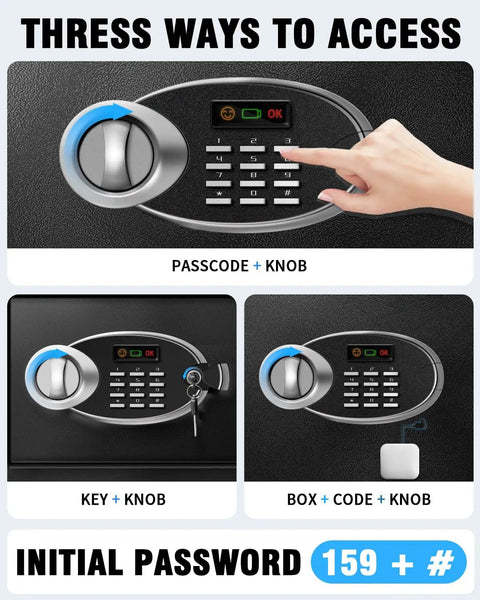 1.8 Cu Ft Fireproof Waterproof Safe Box For Documents And Valuables With Digital Keypad Emergency Battery And Combo Lock Steel Personal Safe For Money Jewelry Cash Stash showing keypad access