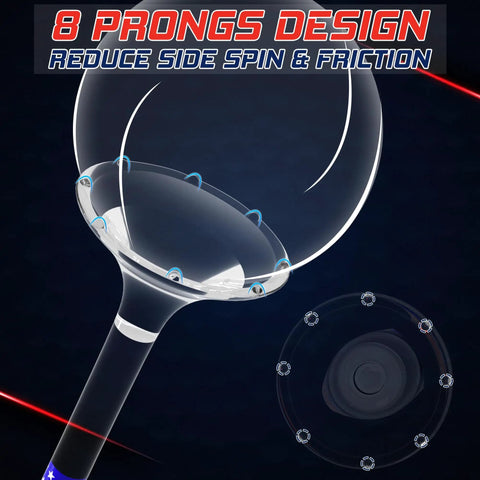 Close-up of unbreakable three and a quarter inch transparent acrylic golf tee with big cup and eight prongs design for reducing spin.