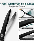 Heavy Duty Garden Hedge Shears 19.88 Inch Reach With Wooden Handles And Pro-Grade Carbon Steel Blades close-up view