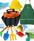 Kids Metal Garden Tool Set For Little Green Thumbs With Real Shovel Rake Fork Trowel Sun Hat Apron Gloves Tote Bag Sprayer and Bucket Educational Outdoor Garden Gift