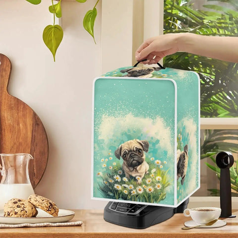 Floral Pug Coffee Machine Cover With Sturdy Top Handle, Waterproof Dustproof Kitchen Appliance Protector For Espresso Makers Blenders, Foldable Polyester Dust Guard Fits Like A Glove Setup That Looks Sharp On Counters in use.