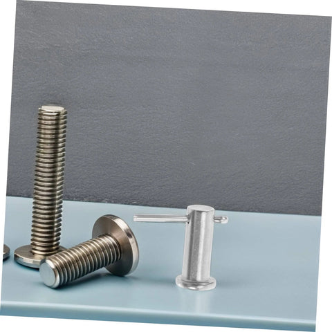Stainless Steel Alignment Pins Set With Flat Cylindrical Design For Machinery Furniture And Electronics Easy To Install Through Precise Hole Positioning Durable Rust Resistant Headpins For Stable Positioning In Tools And Projects. Two pins on a table display their flat cylindrical design.