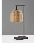 Bahama Table Lamp With Dark Bronze Finish For Warm Coastal Modern Vibes, 24.5in tall, natural rattan shade on a dark bronze base