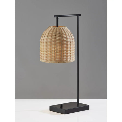 Bahama Table Lamp With Dark Bronze Finish For Warm Coastal Modern Vibes, 24.5in tall, natural rattan shade on a dark bronze base