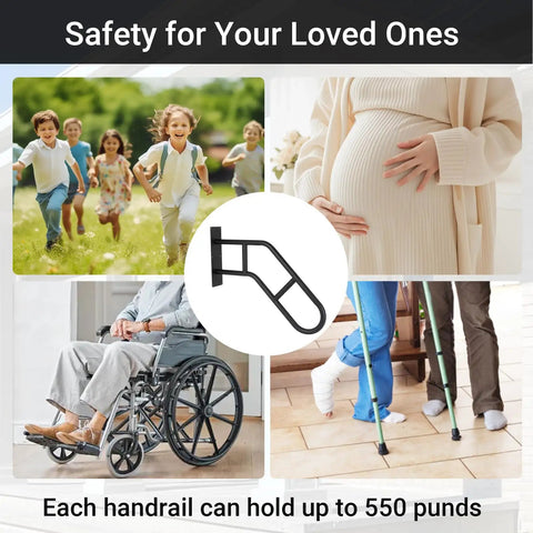 Tough As Nails U Shape Handrails For Outdoor Steps And Deck Wall Mount Grab Bar For Elderly Safety Support Heavy Duty Stair Railing closeup.