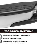 Side view of rear step bumper assembly with black textured step pad and chrome polished surface.