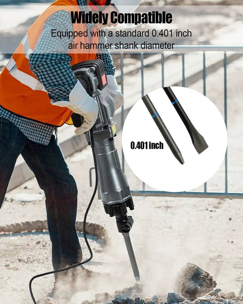 Pneumatic Cold Chisel Set With Flat And Point Chisels For Concrete And Tile, air hammer compatible, in use